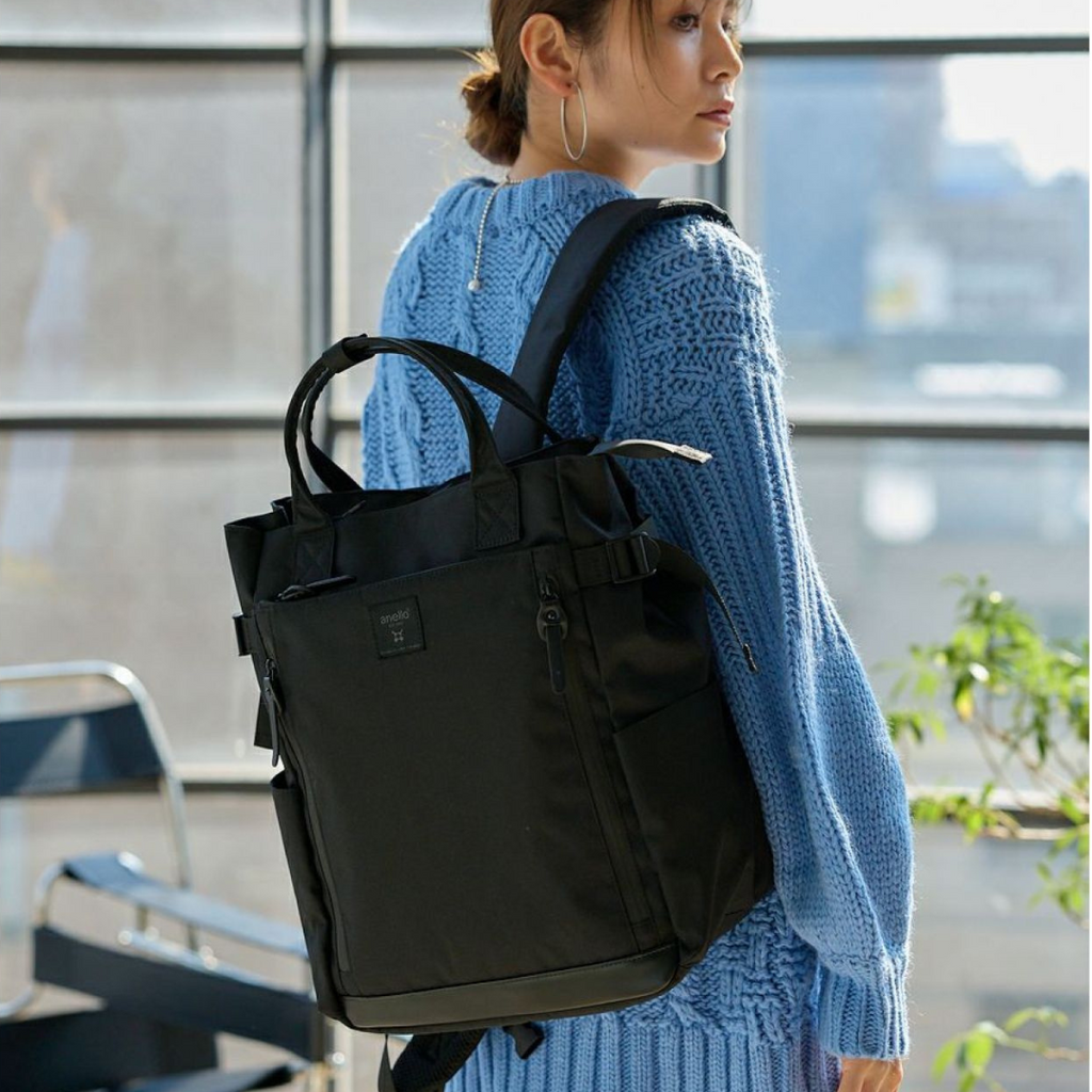 ANELLO Solid 2Way Tote Backpack - Black