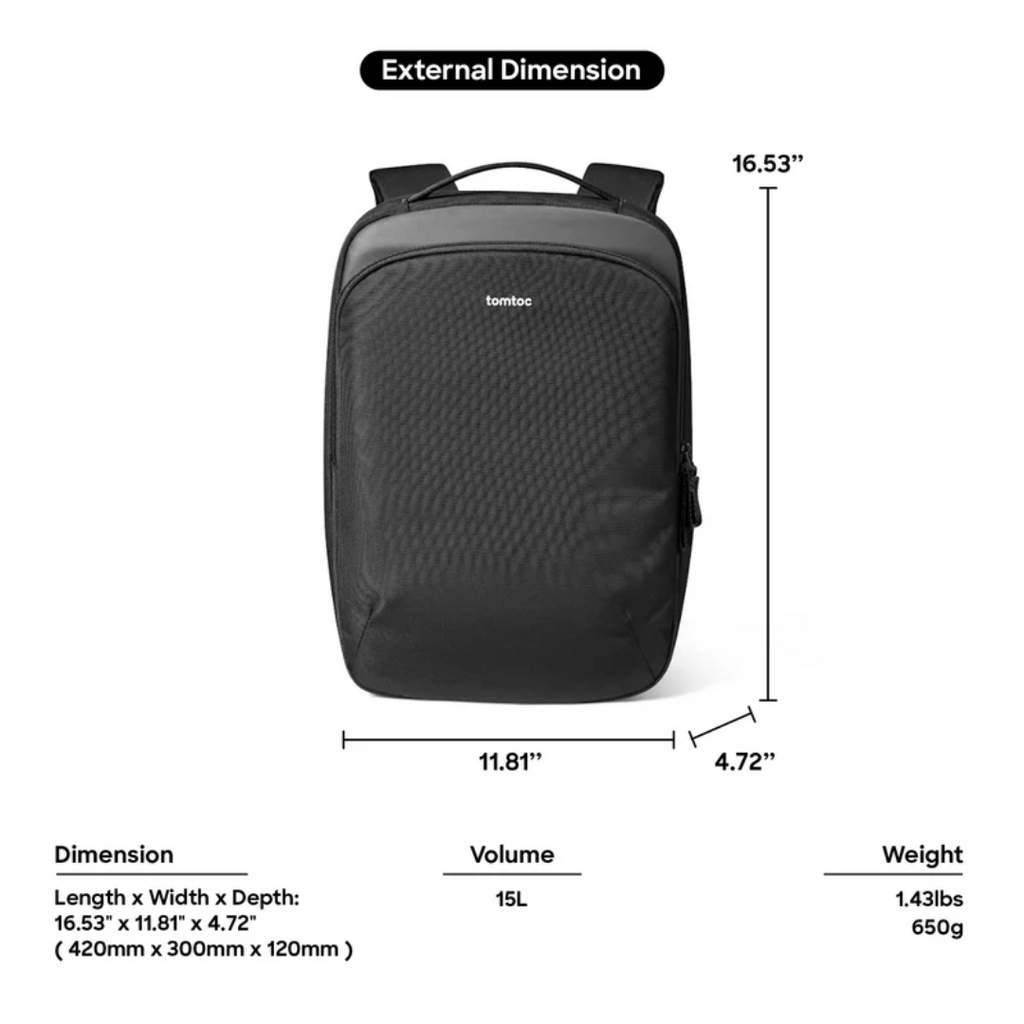 TOMTOC Explorer-T60 Laptop Backpack M 15L - Black