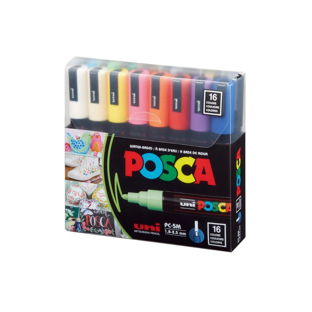 Uni POSCA Marker Pen PC-5M Medium Set of 16 Assorted Colours - Kedaiku