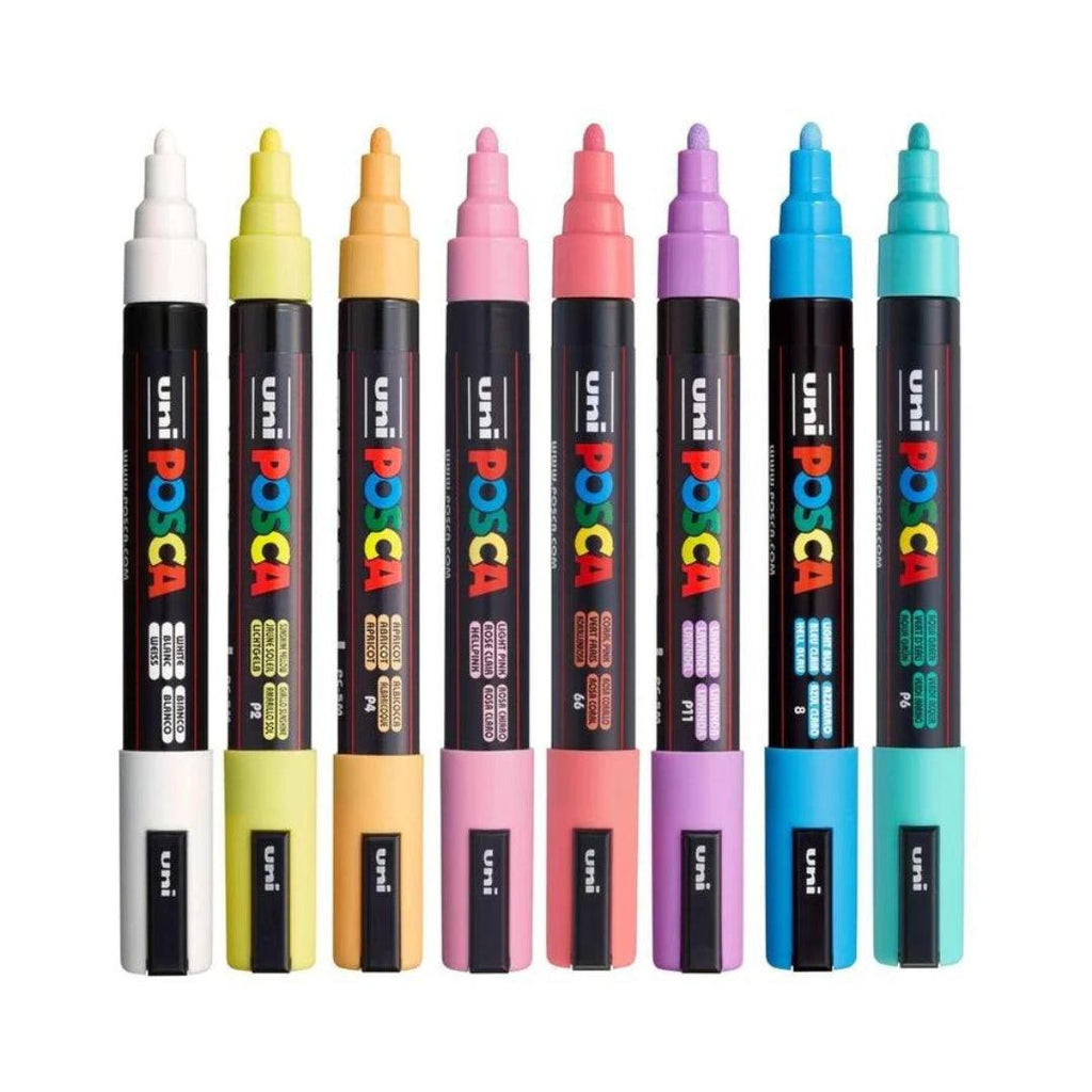 Uni POSCA Marker Pen PC-5M Medium Set of 8 Soft Colours - Kedaiku